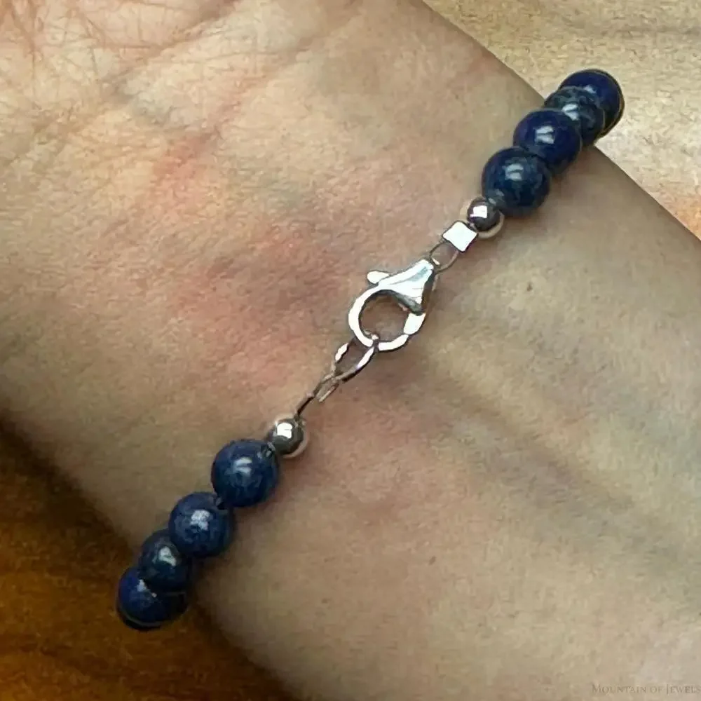 Native American Sterling 5 mm Navajo Pearl & Lapis Bead Link Bracelet For Women
